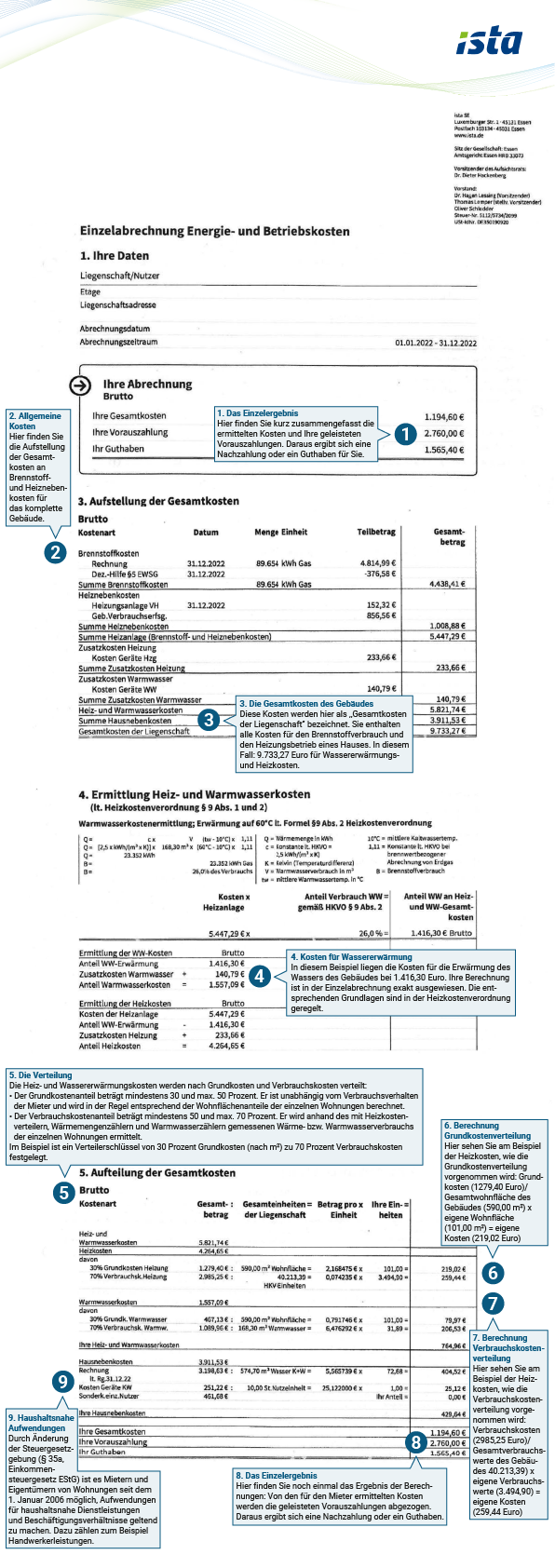 Das Bild zeigt die Muster-Heizkostenabrechnung von ista