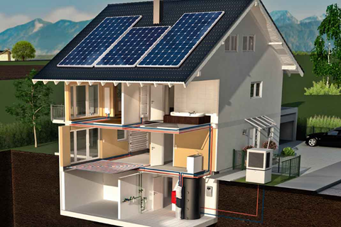 Effizienzhaus mit Energiekonzept, Photovoltaik und Wärmepumpe.