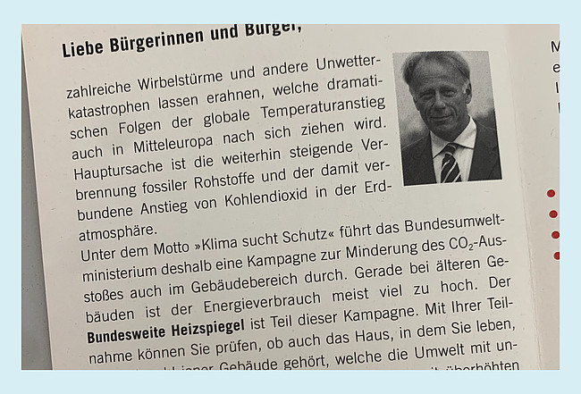 Grußwort Trittins im Heizspiegel von 2004.